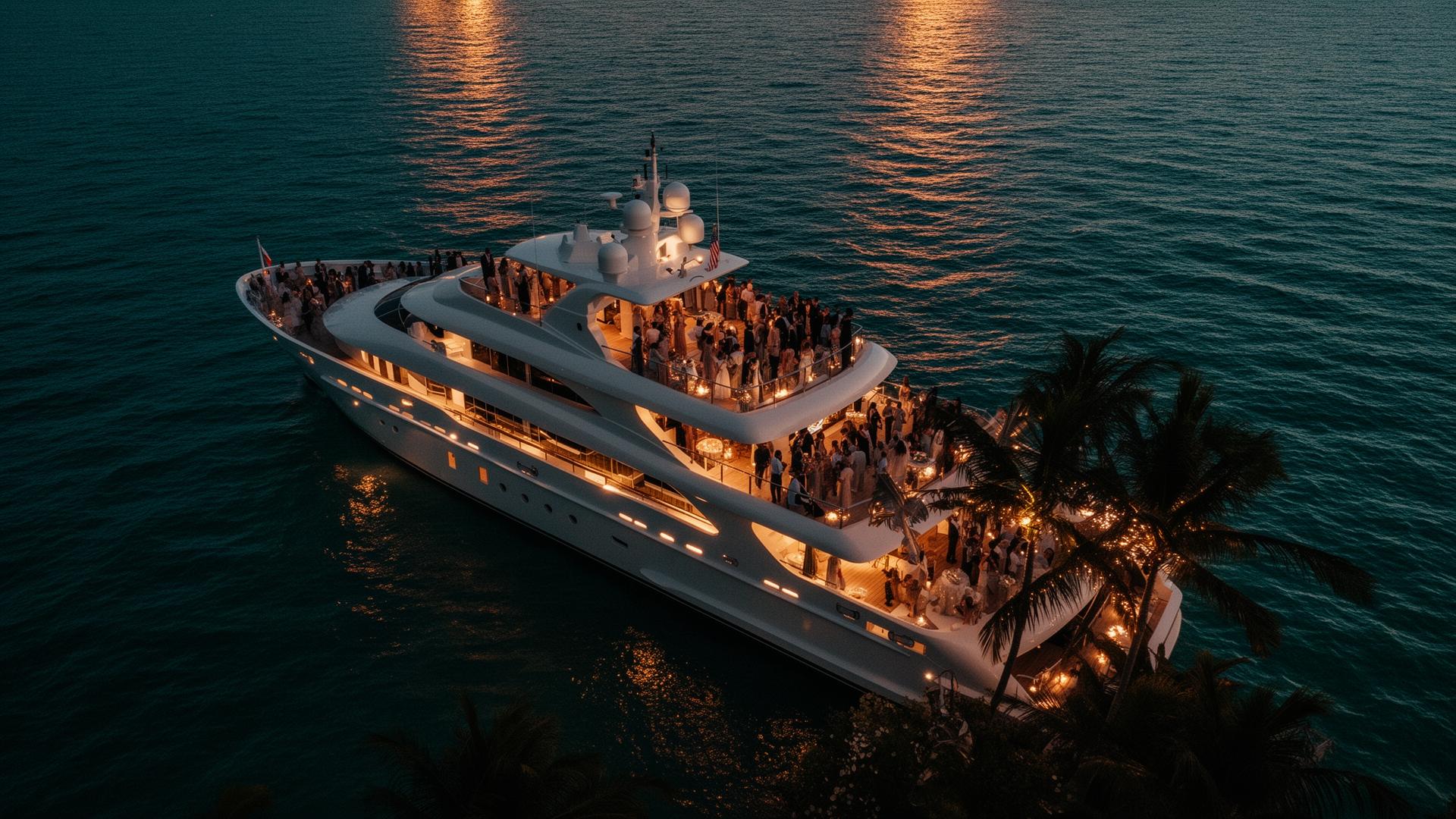 Private yacht event at twilight on Miami waters